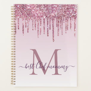 Agenda Gotas De Rosa De Monograma Elegante Para A Mãe