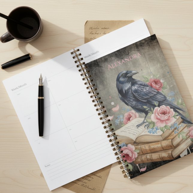 Agenda Gothic Raven Dark Academia Floral (Gothic raven floral planner)
