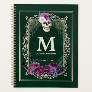 Agenda Gótica Floral Crânio Personalizado Monograma e Nom