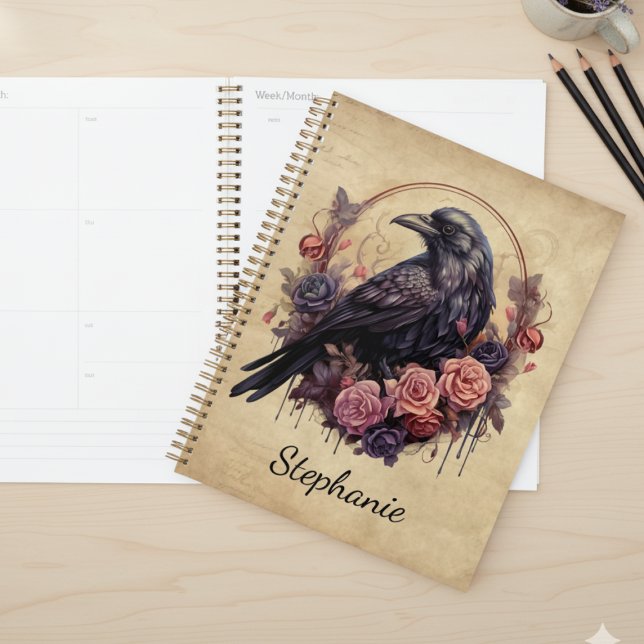 Agenda Gótica Rosa do Corvo Academia Sombria (Gothic raven daily planner)