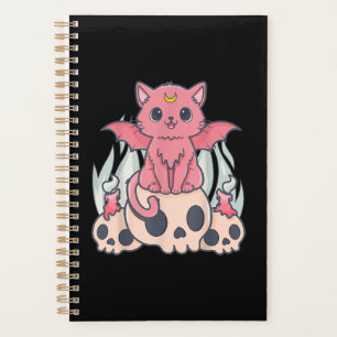 Agenda Gótico Kawaii Pastel Gato e Crânio de Demônio C
