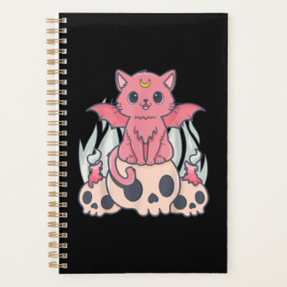 Agenda Gótico Kawaii Pastel Gato e Crânio de Demônio Cére