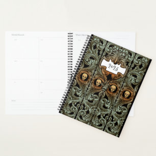 Agenda Gótico Personalizado - Ornamento Verde e Crânio
