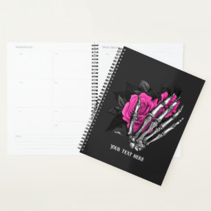 Agenda Gótico Vintage Rosa Cor-de-Rosa Esqueleto Personal
