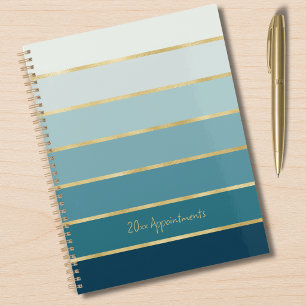 Agenda Gradiente de Teal Elegante Listras Douradas Comp