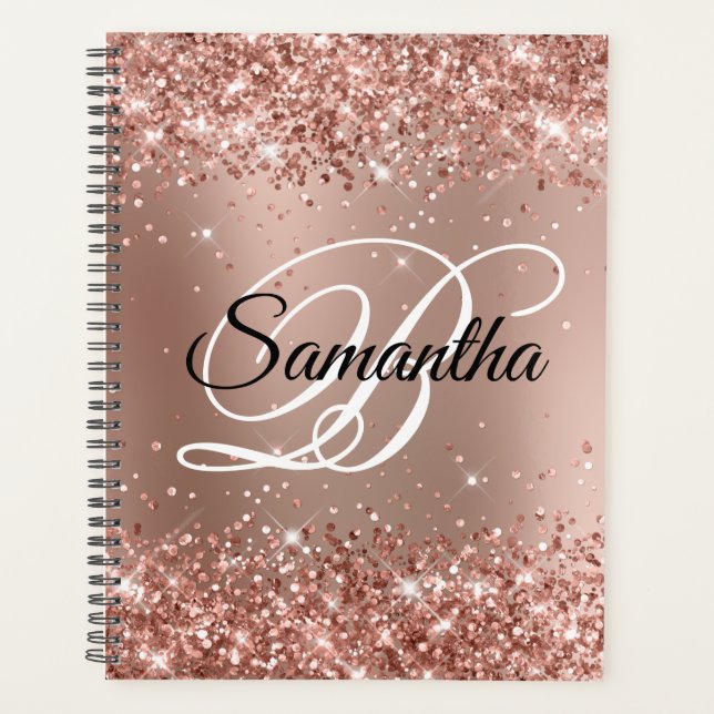Agenda Gradiente Glamouroso de Rosa Dourado Brilhante Mon (Frente)