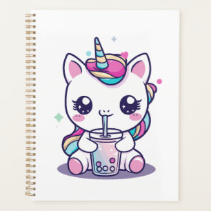 Agenda Grafo fofo de Unicórnio Kawaii comendo Sopa de Mac