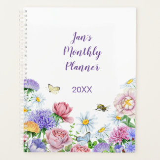 Agenda Grande Flor de Jardim Borboleta Abelha em Aquarela