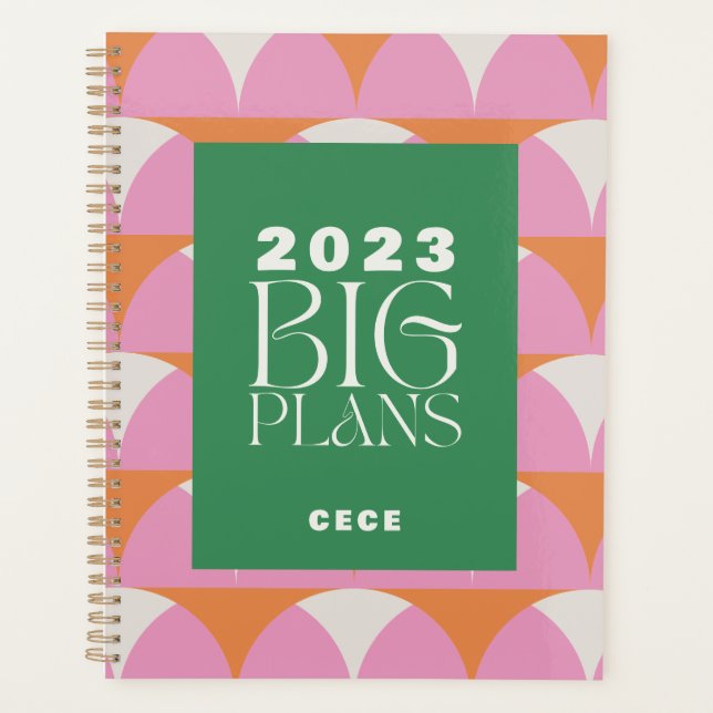 Agenda Grandes planos geométricos verde-rosa modernos (Frente)