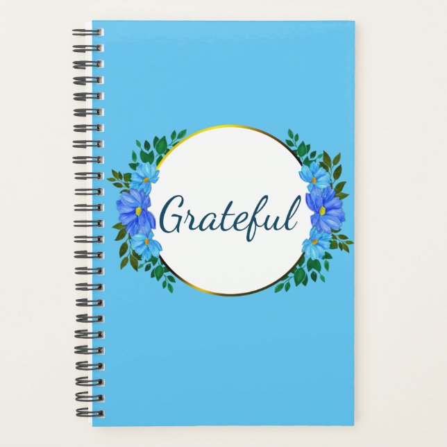 Agenda "Grateful" Dê aos Obrigados Azul Zinnia Floral (Frente)