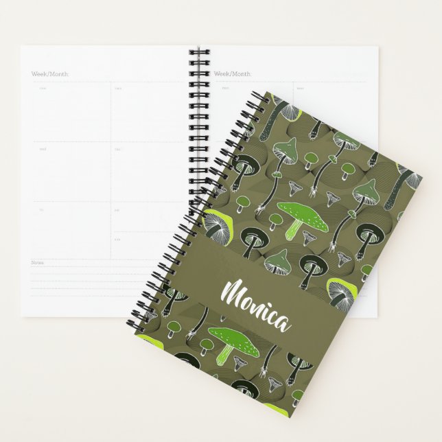 Agenda Green and black mushrooms pattern (Exibição)