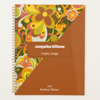 Agenda Green Groovy 60s 70s Floral Swirls II Notebook