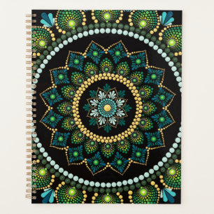 Agenda Green Mandala   Pintado manualmente   Geometria Sa