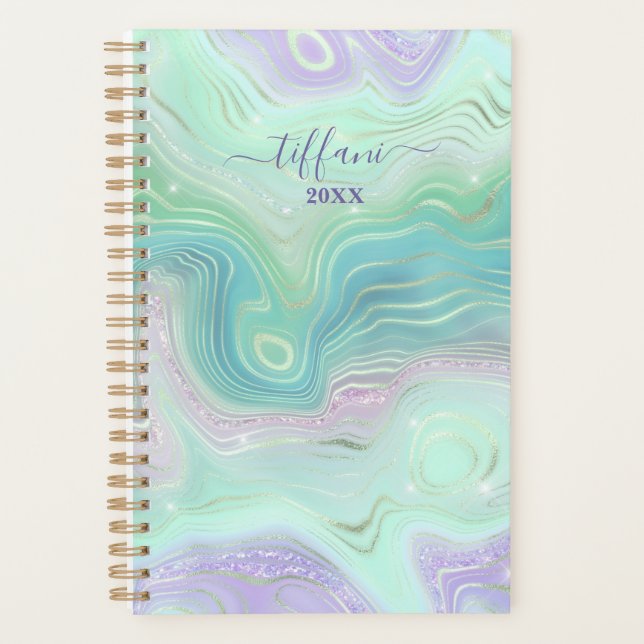 Agenda Green Purple Pink Teal Iridiescent Agate Planner (Frente)