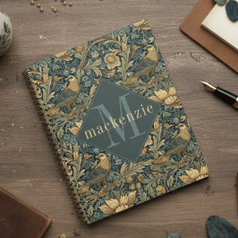 Agenda Green Tan Foliage William Morris Elegant Monogram