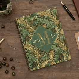 Agenda Green Tan Foliage William Morris Elegant Monogram