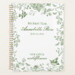 Agenda Green Toile De Jouy Vintage Floral Meu Primeiro An<br><div class="desc">Transforme sua celebração com nossa Coleção de Decores do Partido Toile de Jouy Verde. Este elegante conjunto apresenta intrincadas flores silvestres, pássaros e borboletas, todas meticulosamente concebidas para criar uma atmosfera sofisticada e eterno. Com florais detalhados e uma rica paleta verde-oliva, essa coleção adiciona um toque de beleza refinada a...</div>