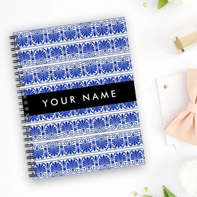 Agenda Grego Fret Arabesque Azul, Seu Nome, Personalize (Criador carregado)