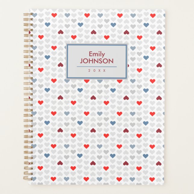 Agenda Grey Blue Red Heart Pattern  (Frente)