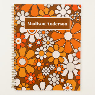 Agenda Groovy 70s do Jardim Retro Flores Castanho e Laran