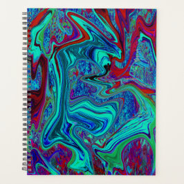 Agenda Groovy Abstrato Retro Art em Azul e Vermelho