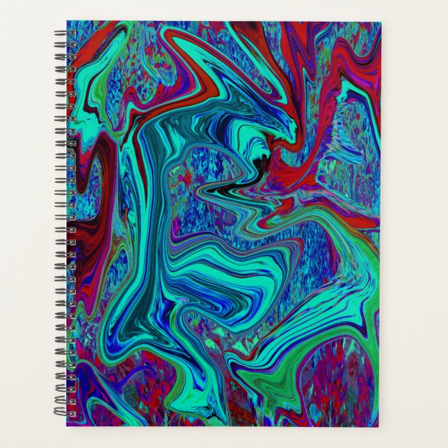 Agenda Groovy Abstrato Retro Art em Azul e Vermelho (Frente)