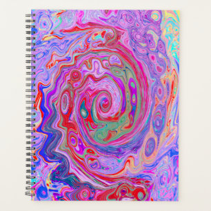 Agenda Groovy Abstrato Retro Vermelho, Roxo e Rosa Swirl