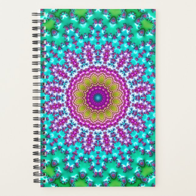 Agenda Groovy Colorful Jewel Tone Boho Fractal Mandala (Frente)
