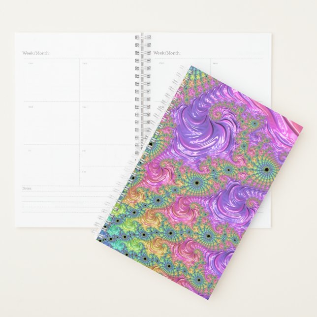 Agenda Groovy Trippy Boho Jewel Tone Rainbow Fractal (Exibição)