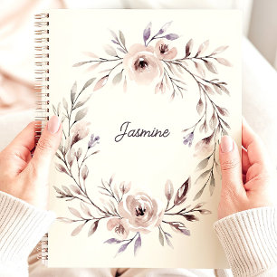 Agenda Guirlanda Floral em Aquarela Nome Personalizado