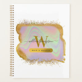 Agenda Hair Dourado Holográfico e Compromisso de Maquiage