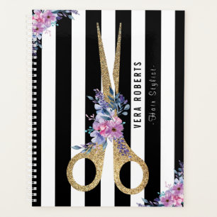 Agenda Hair Stylist Glitter Scissor Beauty Salon floral