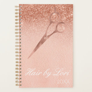 Agenda Hair Stylist Salon Business Rosa Dourada Tesoura
