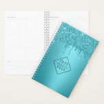 Agenda Hair Stylist Turquoise Glitter Drips Nomeação<br><div class="desc">Planeador de Compromissos de Drives Glitter Turquoise de Lista de Cabelos.</div>