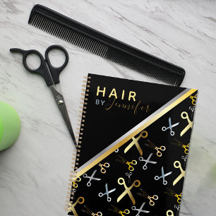 Agenda Hairstylist de Padrão de Tesoura Dourada e Pratead