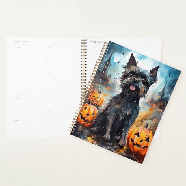 Agenda Halloween Affenpinscher Com Pumpkins Assustado (Exibição)