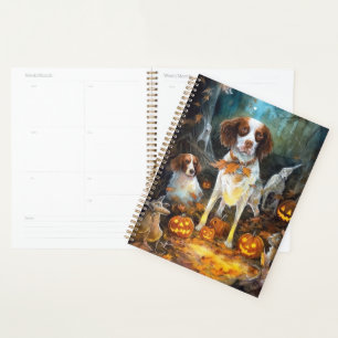Agenda Halloween Brittany Spaniel Com Abóboras Assustador