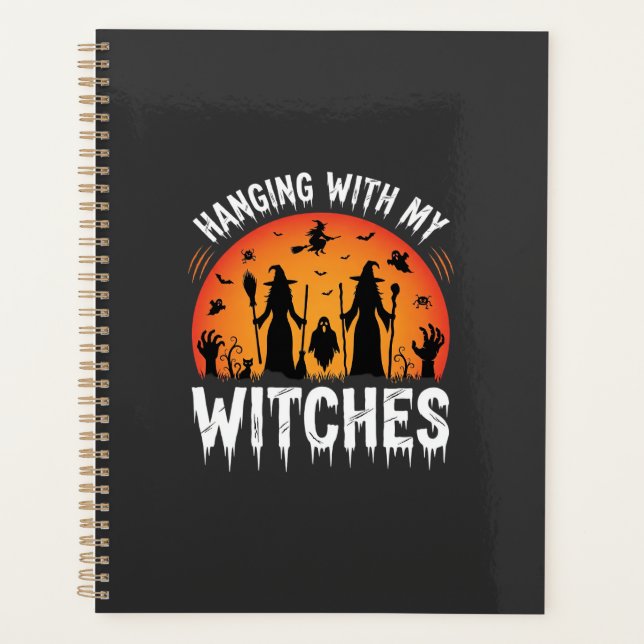 Agenda Halloween Pendurado Com Minhas Bruxas Lua Vintage (Frente)