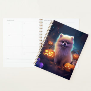 Agenda Halloween Pomeranian Com Pumpkins Assustado