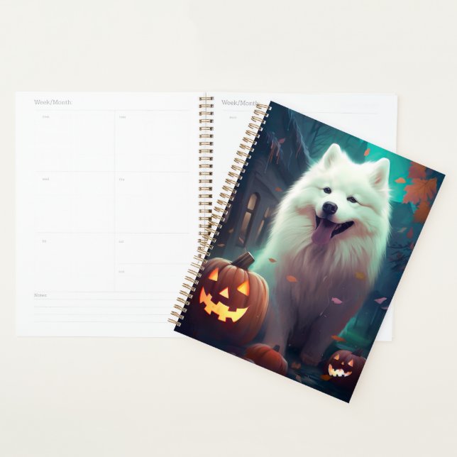 Agenda Halloween Samoyed Com Pumpkins Assustado (Exibição)