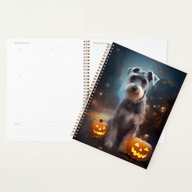 Agenda Halloween Schnauzer Com Pumpkins Assustado (Exibição)