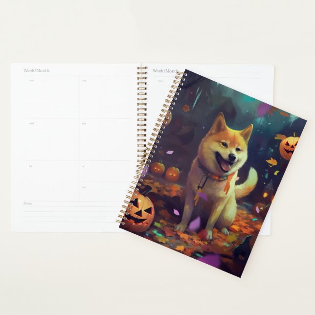 Agenda Halloween Shiba Inu Com Pumpkins Assustado (Exibição)