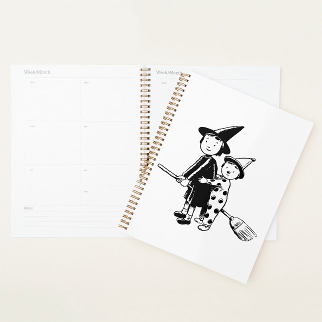 Agenda Halloween Witch and Clown Riding Broomstick (Criador carregado)