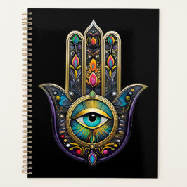 Agenda Hamsa Preto Colorido com Terceiro Olho Turquesa