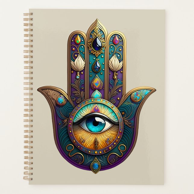 Agenda Hamsa Violeta Dourado Turquesa com Terceiro Olho T (Frente)