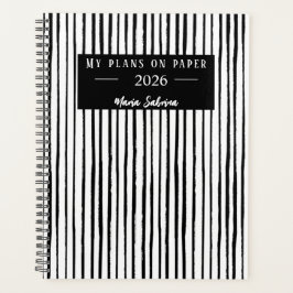 Agenda Hand Drawn Black & White Stripes Yearly Planner