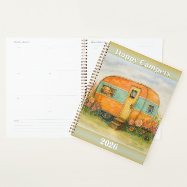 Agenda Happy Campers 2025 Spiral Notebook — Retro Caravan (Exibição)