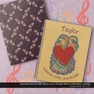Agenda Heart the Beat Doodles Music Lovers Name Laranja