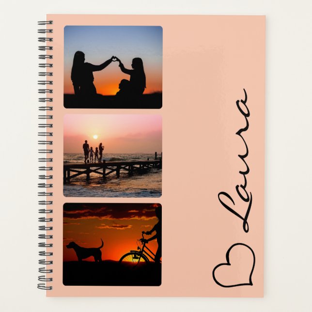 Agenda Heart Your Name Photo Script Custom Gift Planner (Frente)
