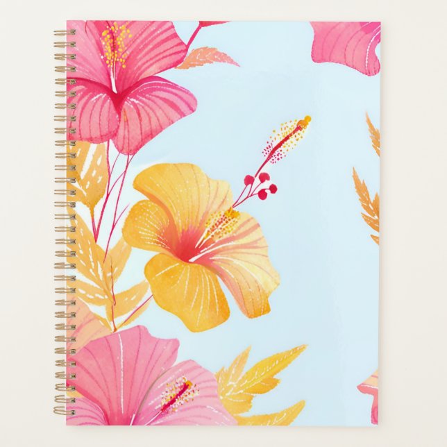 Agenda Hibisco Lindo | Flor Tropical Aquarela (Frente)